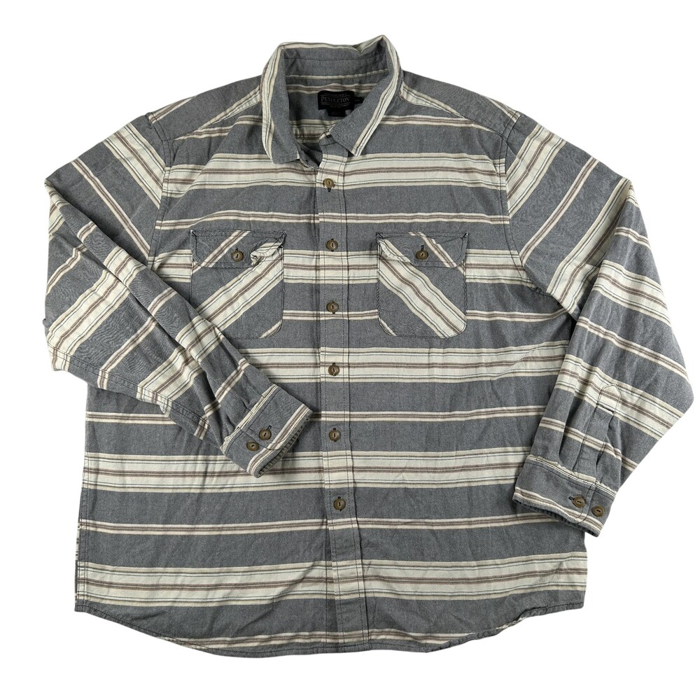 Pendleton Shirt Mens 2XL Beach Shack Stripe Long Sleeve Button Up Twill Cotton